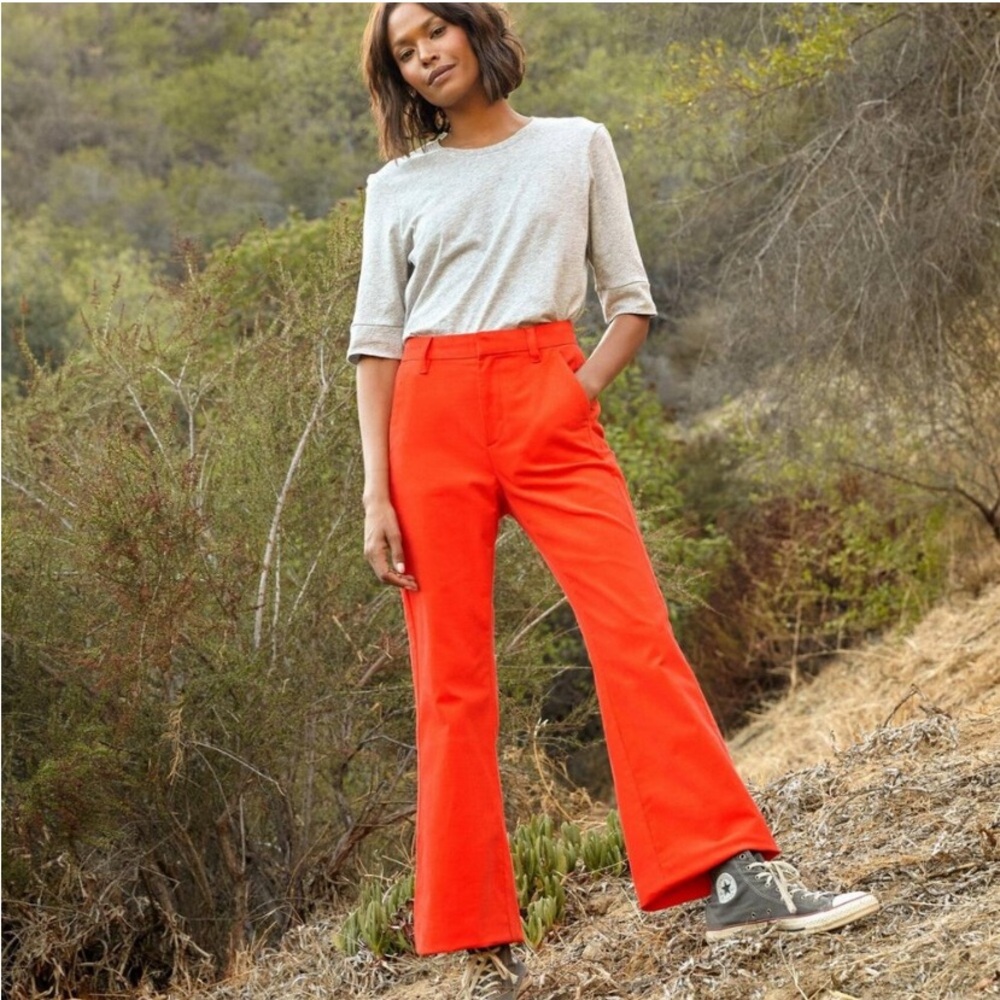 NWT Outerknown Womens 2 Flame Orange Organic Cotton Cord Wide Leg Trouser Pants